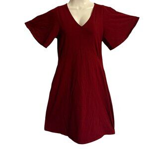 V-Neck Flutter Sleeve Red Dress By Pact -Size Small Coastal Travel Pockets
